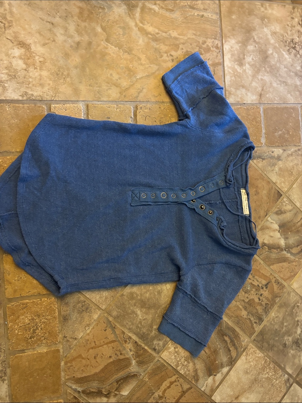 We The Free Blue Short Sleeve Button-Front Top